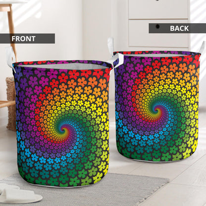 Flower Power Rainbow Spiral Print Laundry Basket