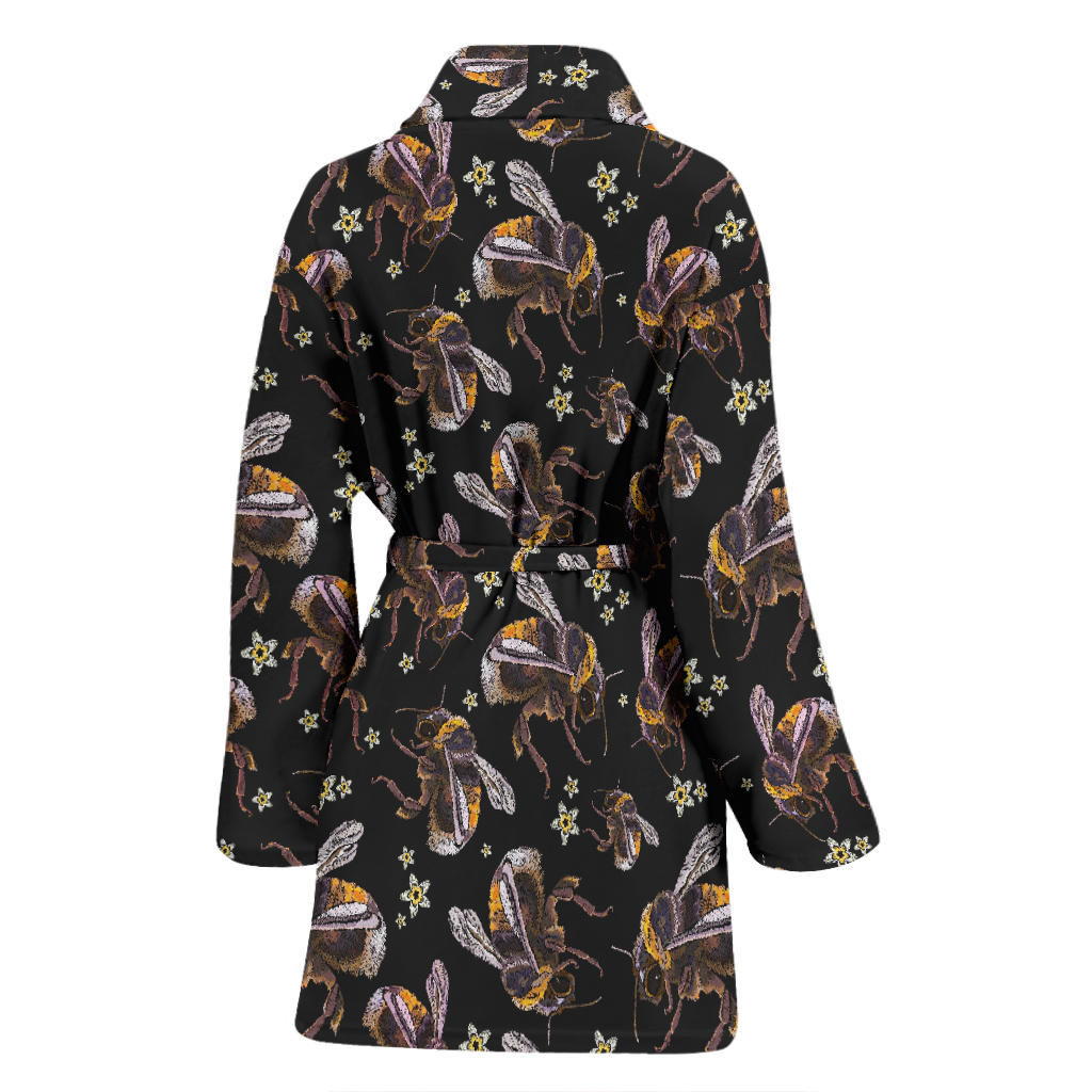 Bee Pattern Print Design 04 Women Bathrobe