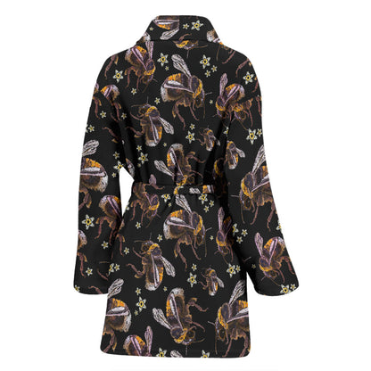Bee Pattern Print Design 04 Women Bathrobe