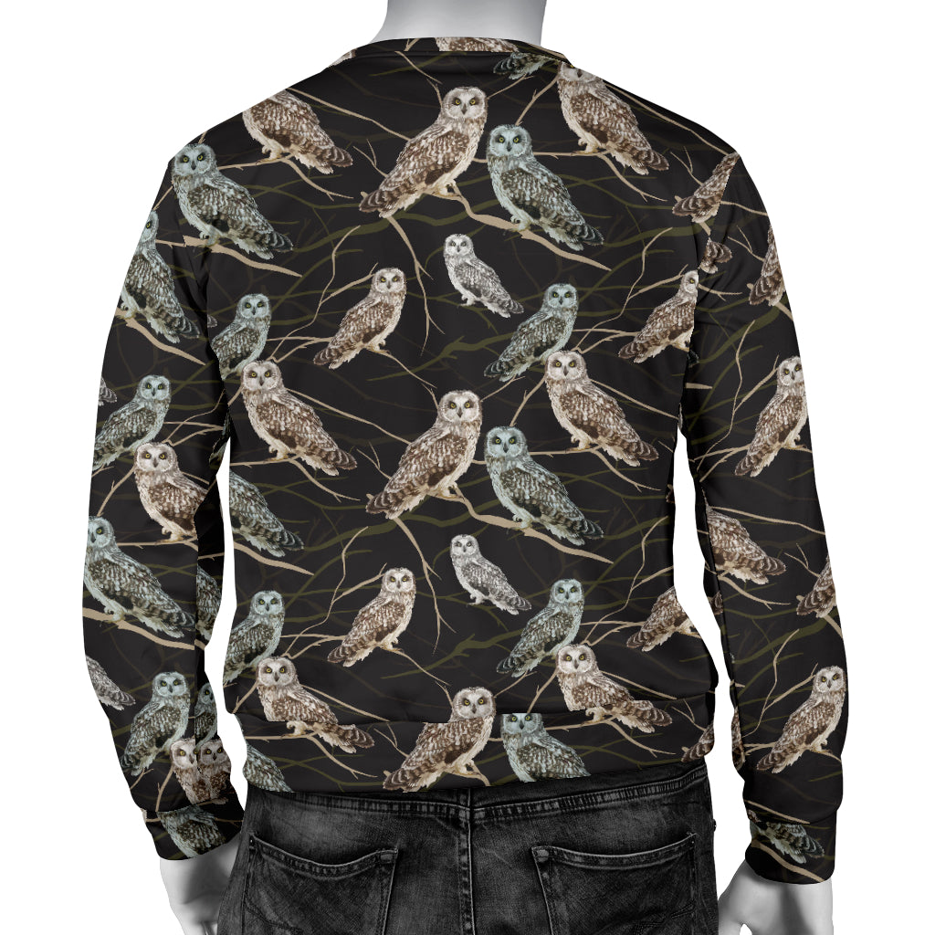 Owl Branch Themed Design Print Men Long Sleeve Sweatshirt