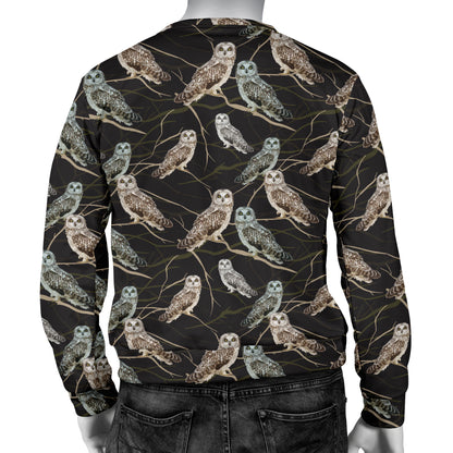 Owl Branch Themed Design Print Men Long Sleeve Sweatshirt