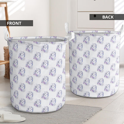 Wolf with Flower Print Design Laundry Basket