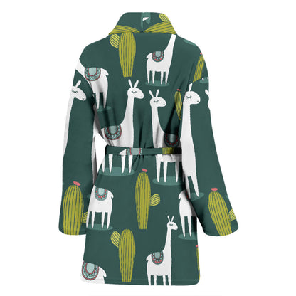 Llama Cactus Pattern Print Design 02 Women Bathrobe