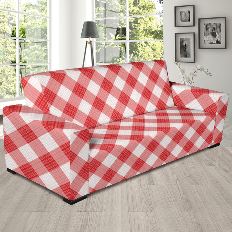 Gingham Red Pattern Print Design 01 Sofa Slipcover