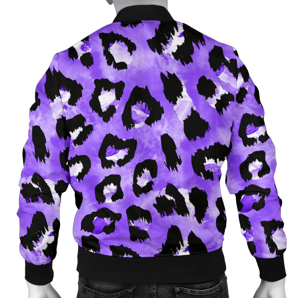 Leopard Purple Skin Print Men Bomber Jacket