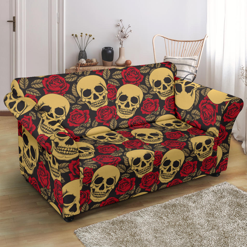 Skull And Roses Print Design LKS302 Loveseat Couch Slipcover