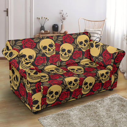 Skull And Roses Print Design LKS302 Loveseat Couch Slipcover