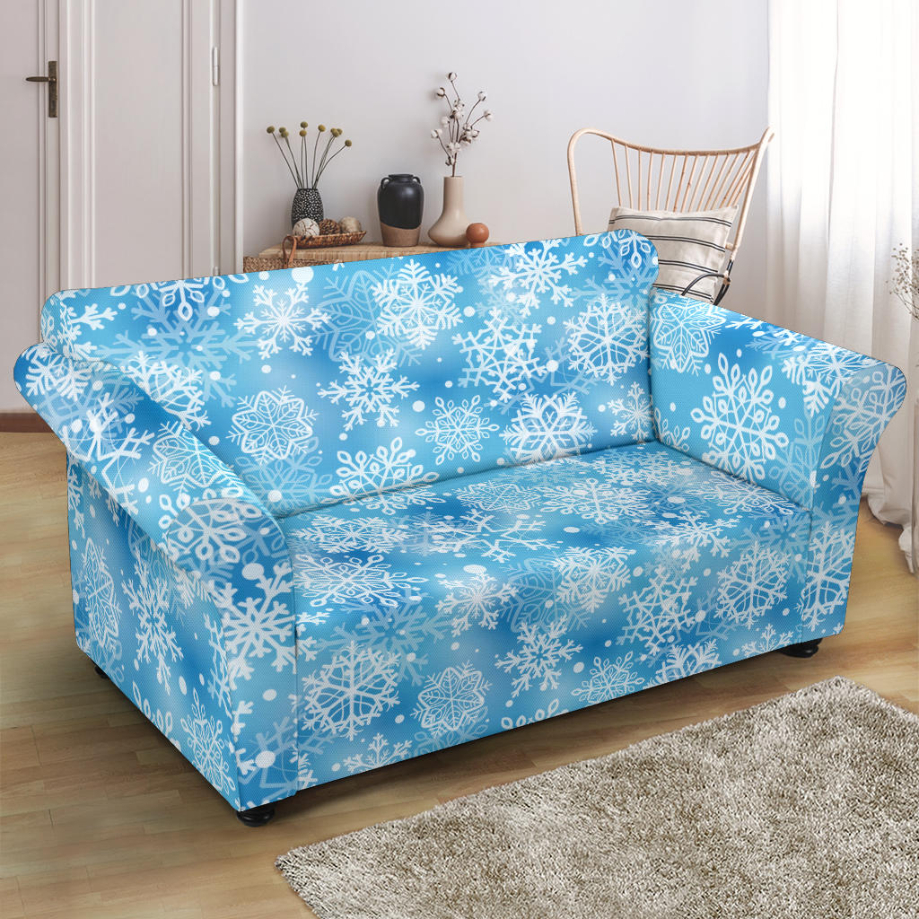 Snowflake Blue Print Design LKS301 Loveseat Couch Slipcover