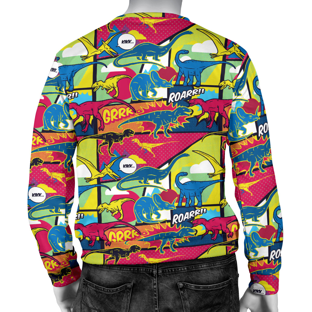 Dinosaur Comic Pop Art Style Men Long Sleeve Sweatshirt