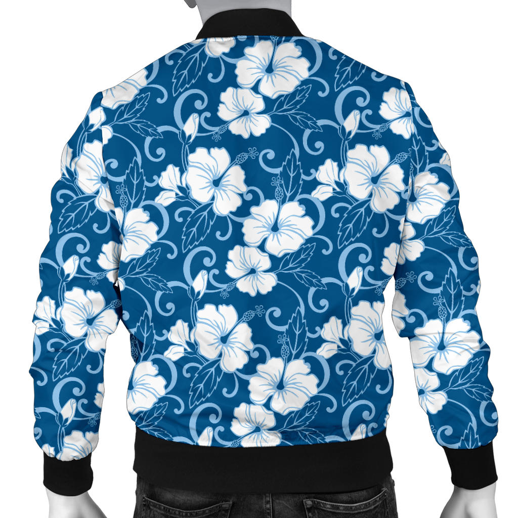 Hibiscus Blue Flower Hawaiian Print Men Bomber Jacket