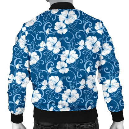 Hibiscus Blue Flower Hawaiian Print Men Bomber Jacket