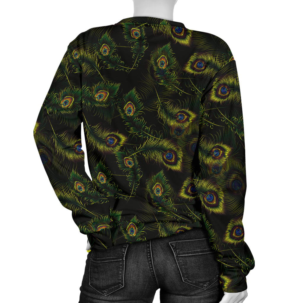 Peacock Feather Pattern Design Print Women Long Sleeve Sweatshirt