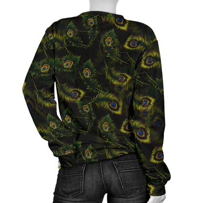 Peacock Feather Pattern Design Print Women Long Sleeve Sweatshirt