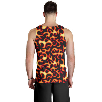 Flame Fire Themed Print Men Tank Top