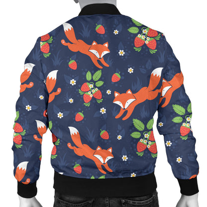 Fox Strawberry Print Pattern Men Bomber Jacket