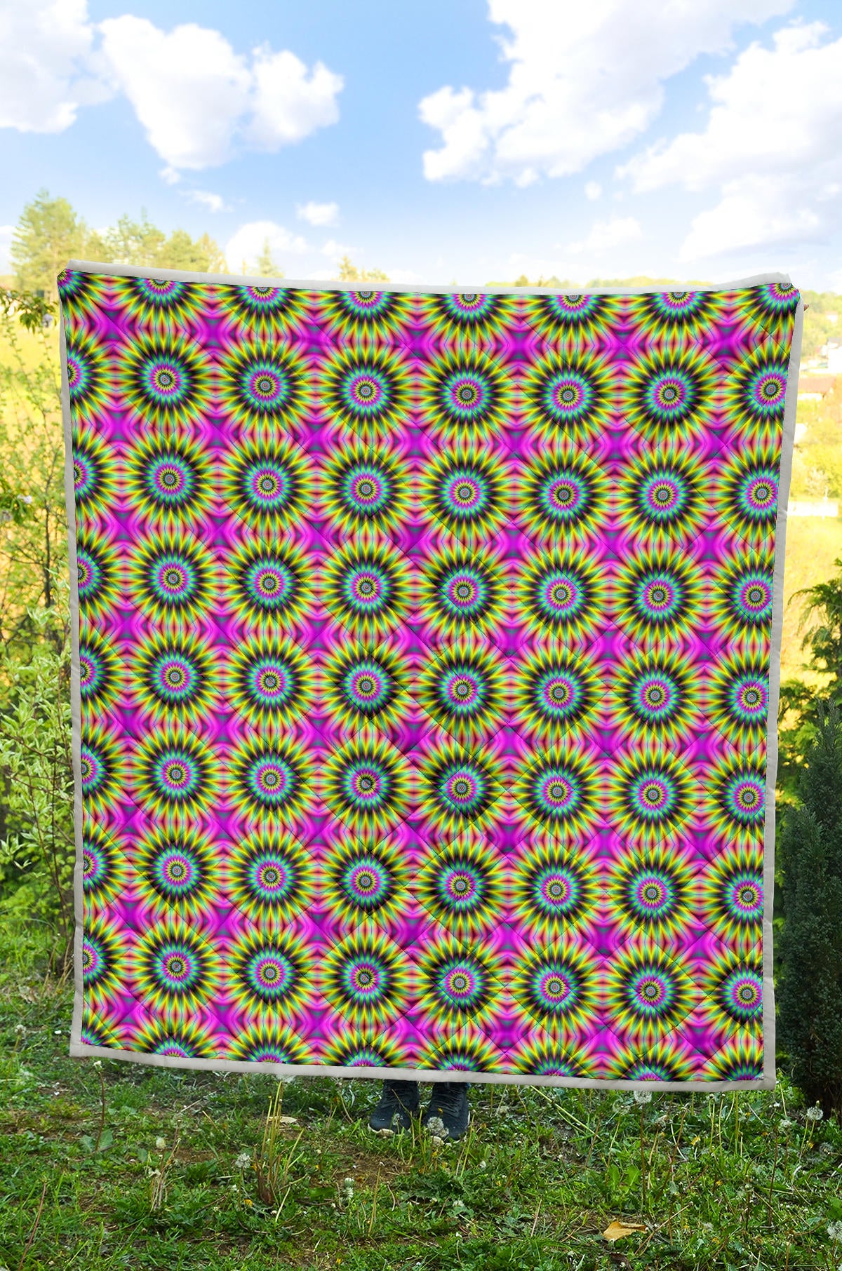 Optical illusion Flower Rainbow Style Quilt Bedspread