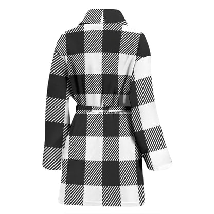 Buffalo check Black white Pattern Print Design 04 Women Bathrobe