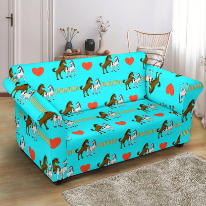 Horse Couple Love Print Design LKS309 Loveseat Couch Slipcover