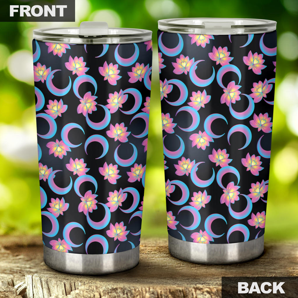 Lotus with Moon Pink Print Themed Tumbler