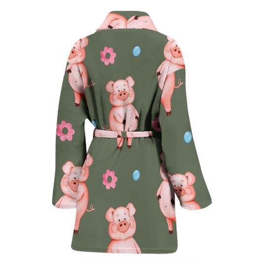 Pig Pattern Print Design 03 Women Bathrobe