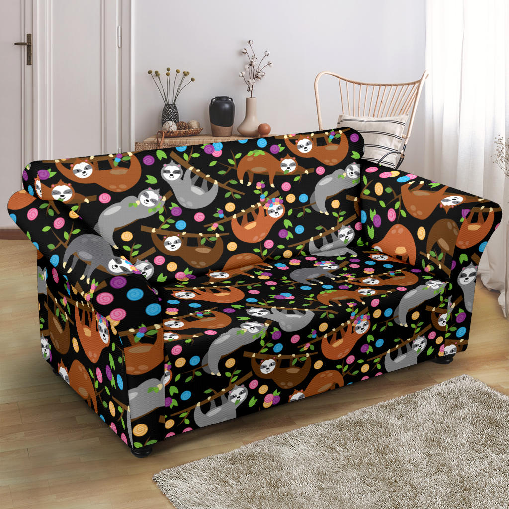 Sloth Print Design LKS306 Loveseat Couch Slipcover