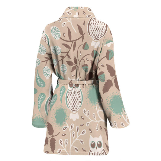 Owl Pattern Print Design A02 Women Bathrobe