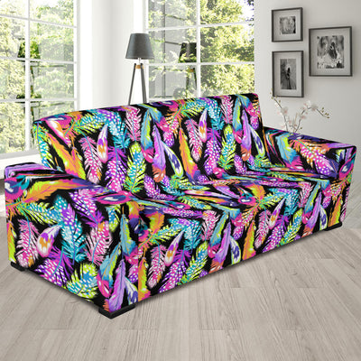 Neon Feather Pattern Print Design A02 Sofa Slipcover