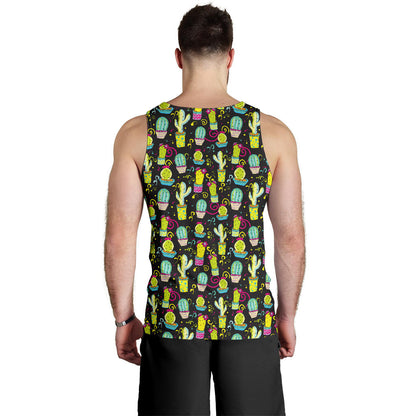 Cactus Neon Style Print Pattern Men Tank Top