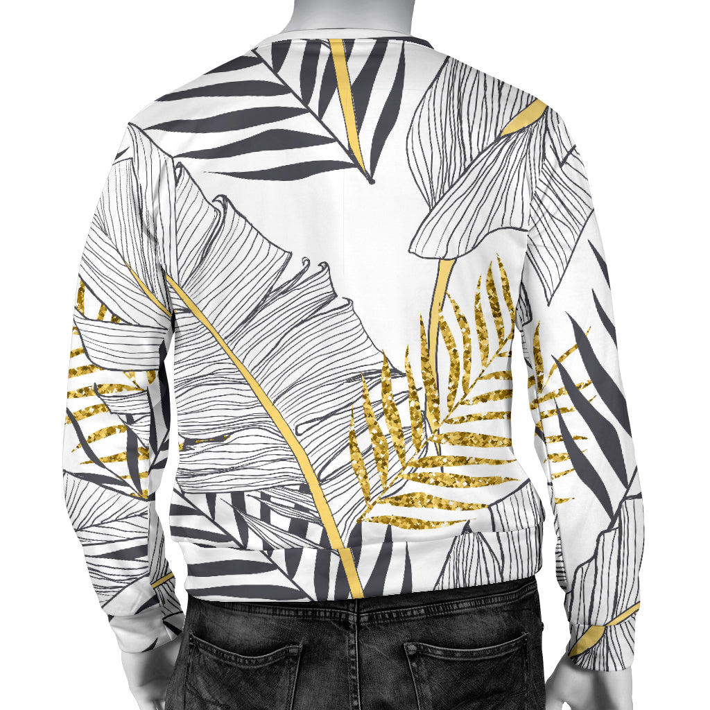 Gold Glitter Tropical Palm Leaves Men Long Sleeve Sweatshirt