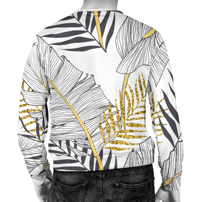 Gold Glitter Tropical Palm Leaves Men Long Sleeve Sweatshirt