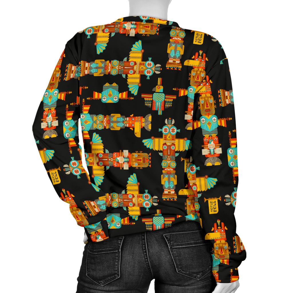 Totem Pole Cartoon Print Women Long Sleeve Sweatshirt