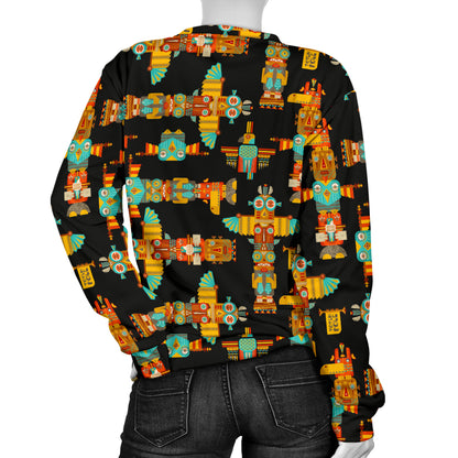 Totem Pole Cartoon Print Women Long Sleeve Sweatshirt