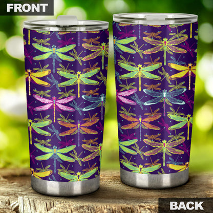 Dragonfly Neon Color Print Pattern Tumbler