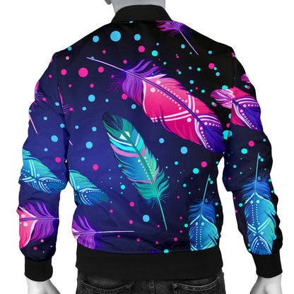 Feather Colorful Boho Design Print Men Bomber Jacket