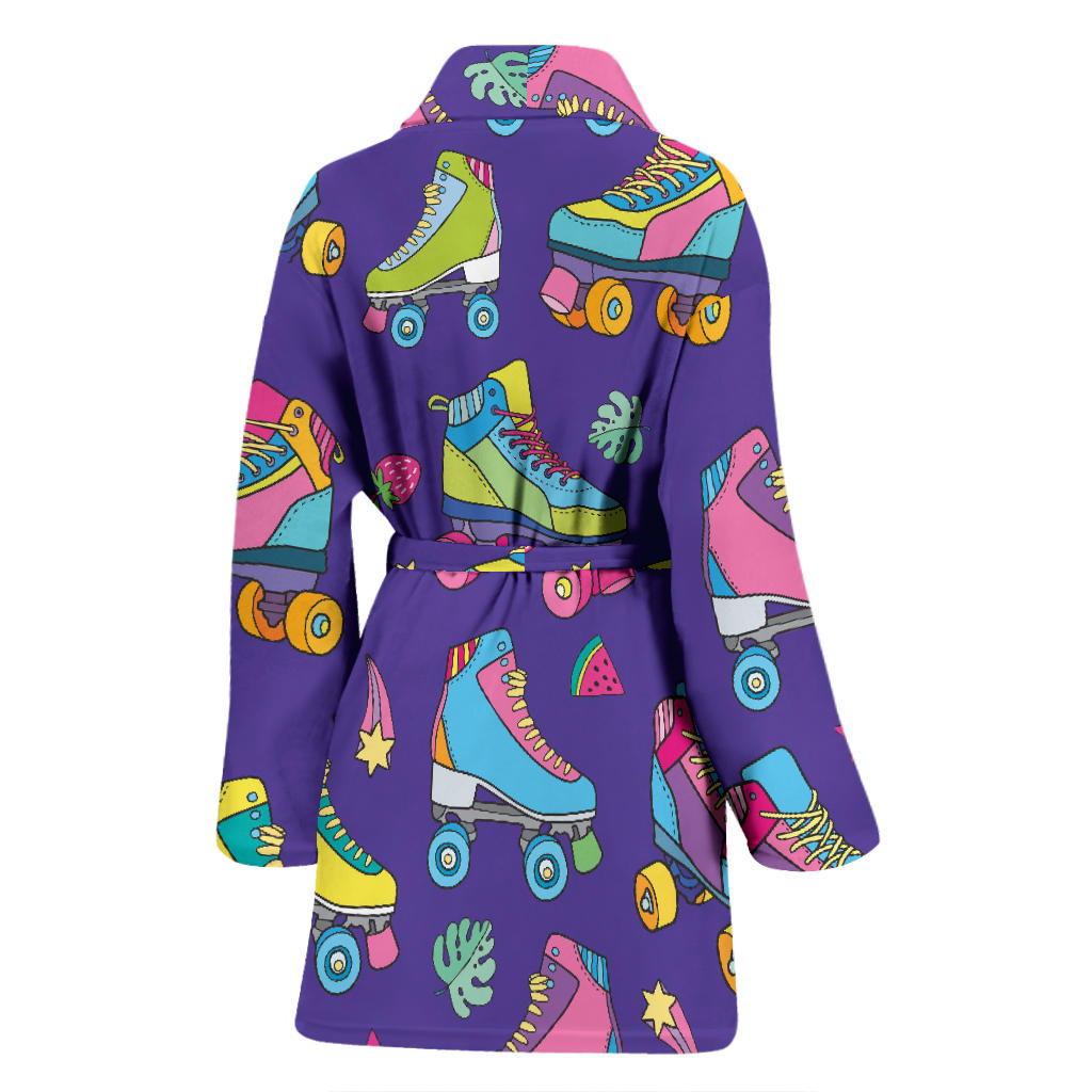 Roller skate Colorful Pattern Print Design A05 Women Bathrobe