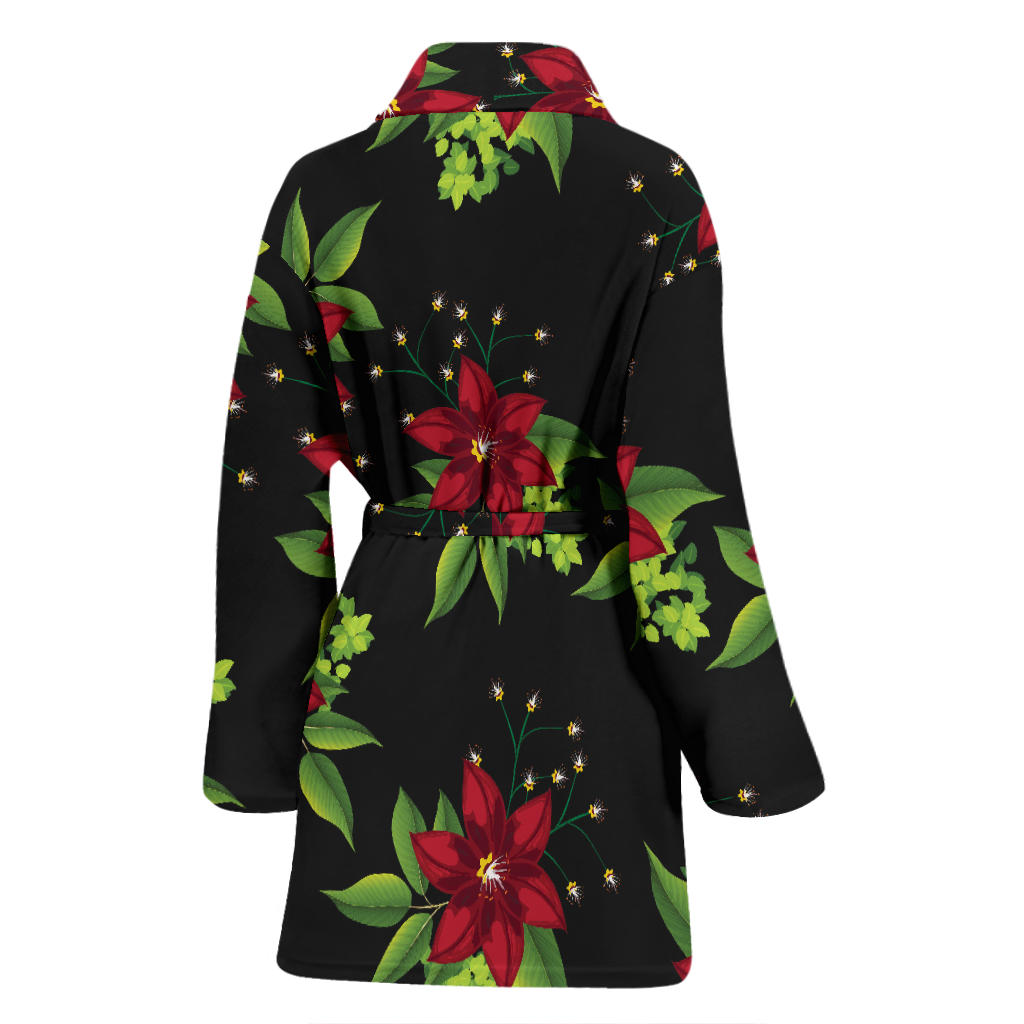 Poinsettia Pattern Print Design A01 Women Bathrobe