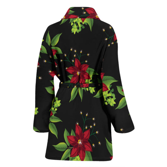 Poinsettia Pattern Print Design A01 Women Bathrobe