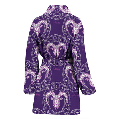 Aries Zodiac Pattern Print Design 02 Women Bathrobe