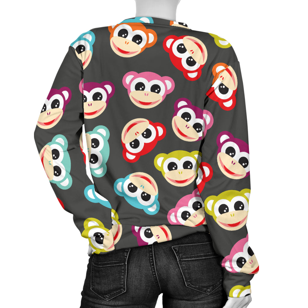 Monkey Head Design Themed Print Women Long Sleeve Sweatshirt