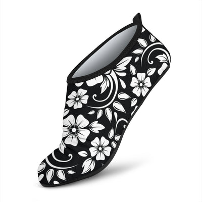 Floral Black White Themed Print Aqua Water Shoes