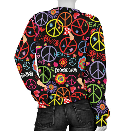 Peace Sign Colorful Design Print Women Long Sleeve Sweatshirt
