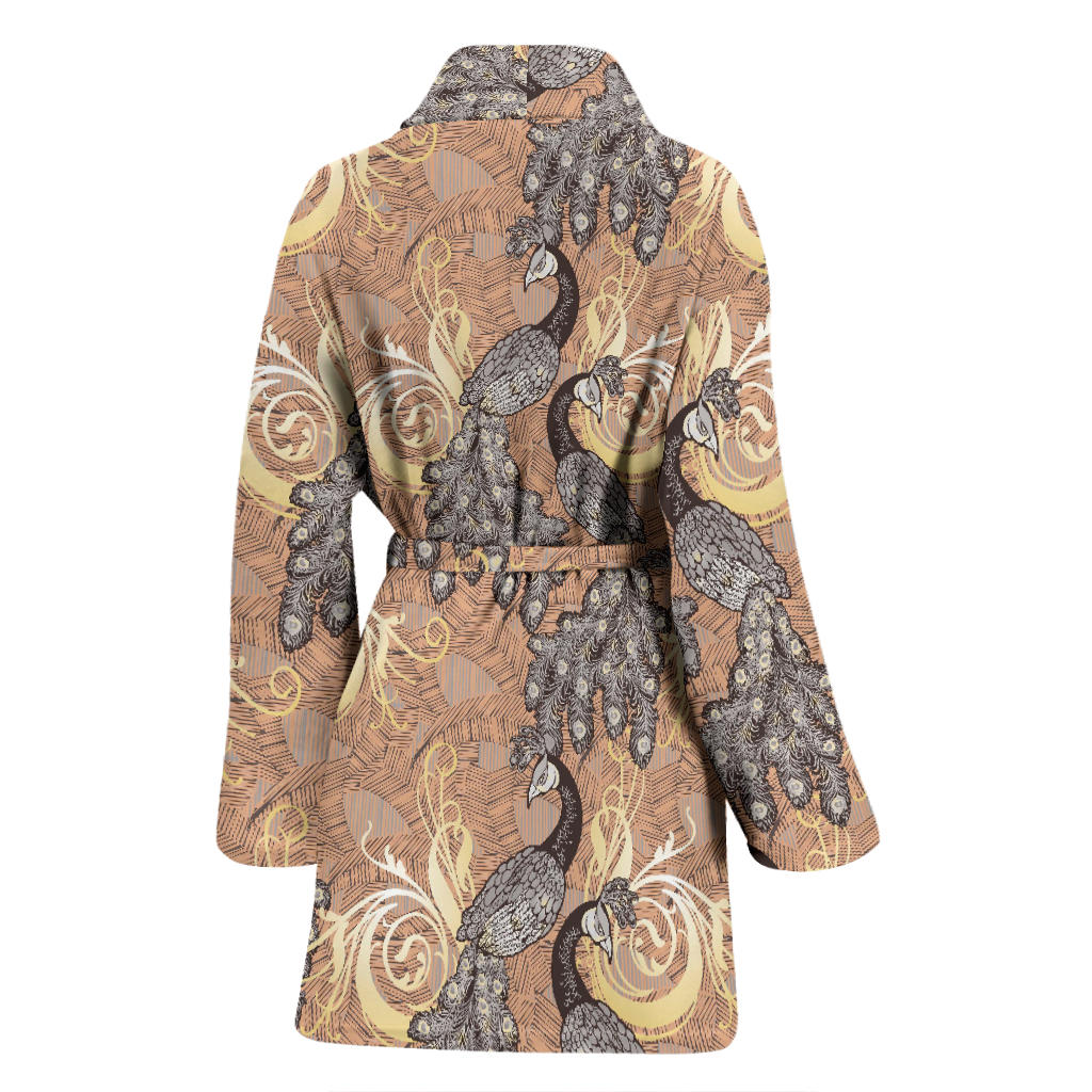 Peacock Pattern Print Design A05 Women Bathrobe