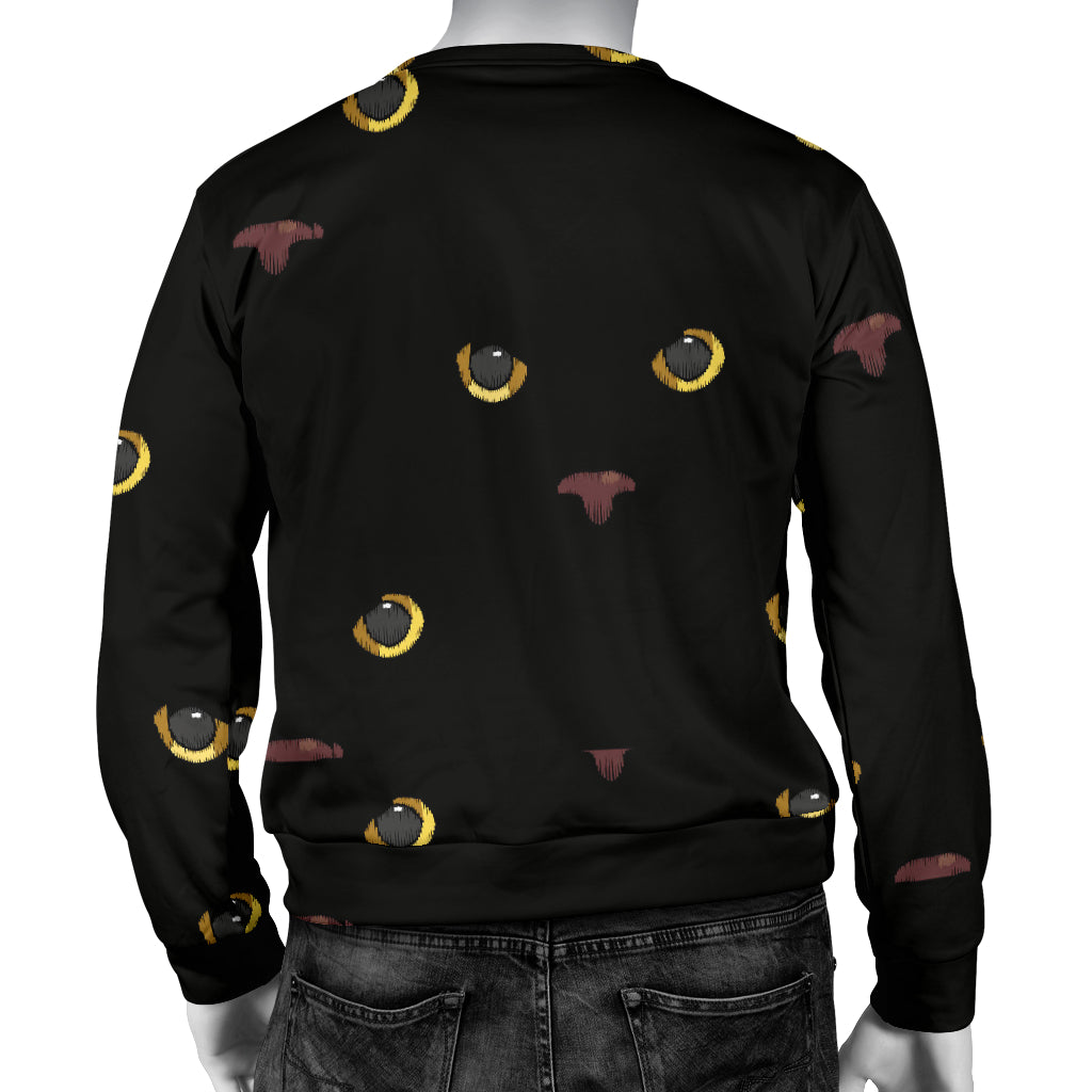 Black Cat Face Print Pattern Men Long Sleeve Sweatshirt