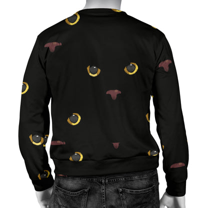 Black Cat Face Print Pattern Men Long Sleeve Sweatshirt