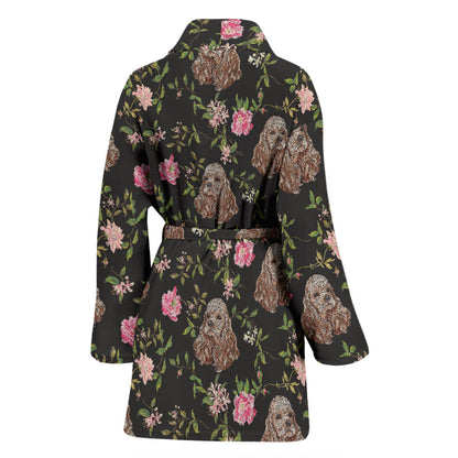 Cocker Pattern Print Design 03 Women Bathrobe