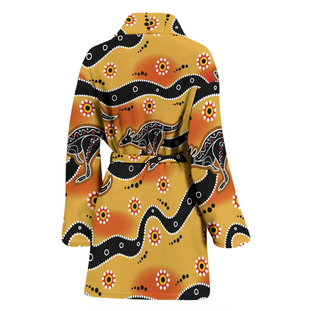 Kangaroos Aboriginal Pattern Print Design 06 Women Bathrobe