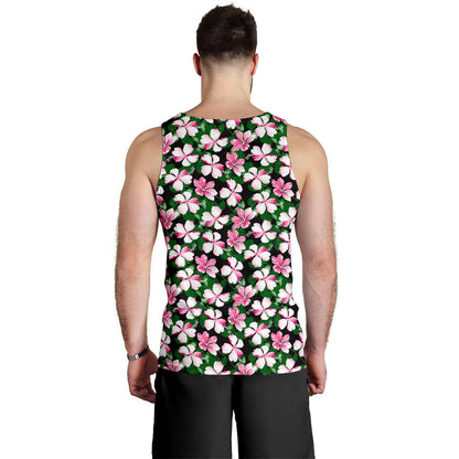 Hibiscus Pink Flower Hawaiian Print Men Tank Top