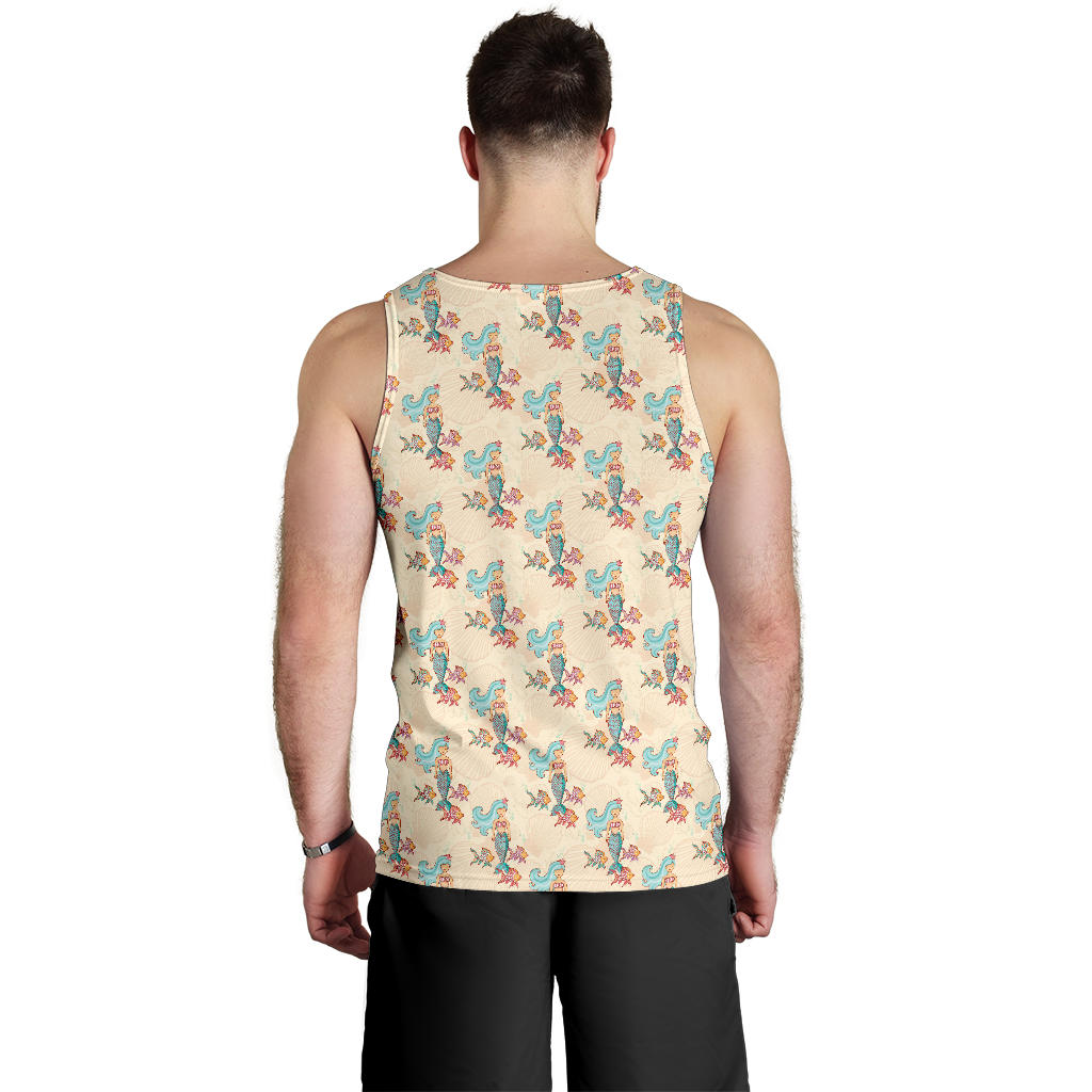 Mermaid Girl With Fish Design Print Men Tank Top