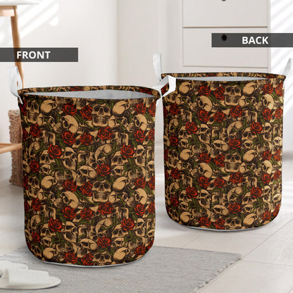 Skull Roses Vintage Design Themed Print Laundry Basket