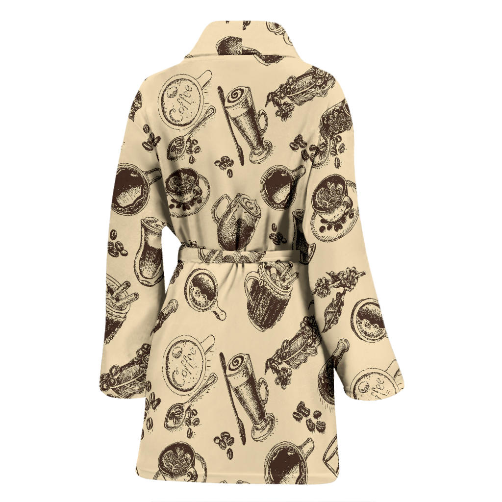 Coffee Pattern Print Design 05 Women Bathrobe